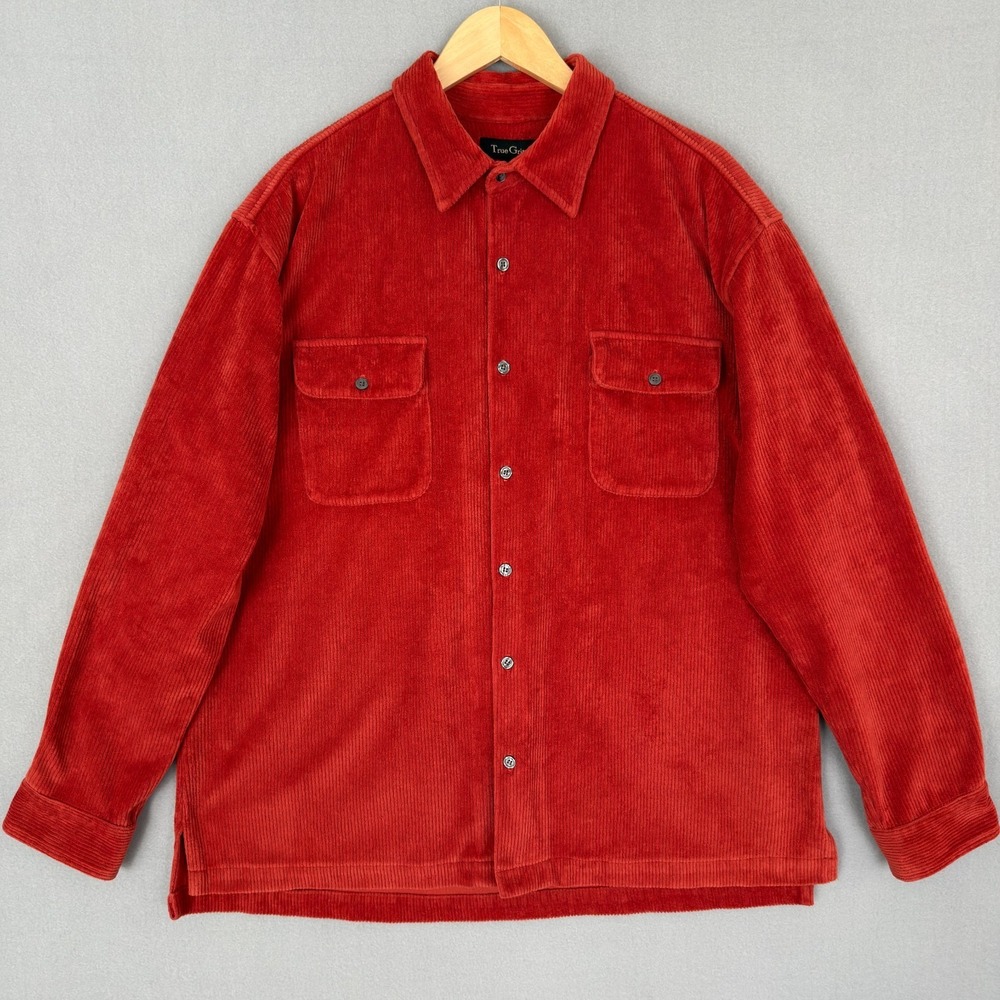 True Grit Mens XL Corduroy Shirt Jacket Brick Red USA Made Overshirt Shacket‎